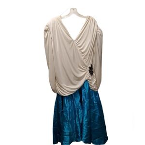 Elegant Cream and Blue Dress